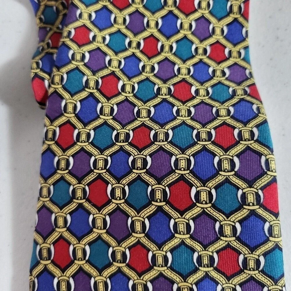 Vintage Christian Dior‎ All Silk Necktie Geometric Print Made in USA